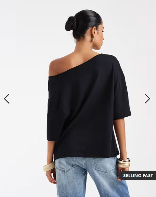 ASOS DESIGN slouchy off-shoulder oversized tee in black