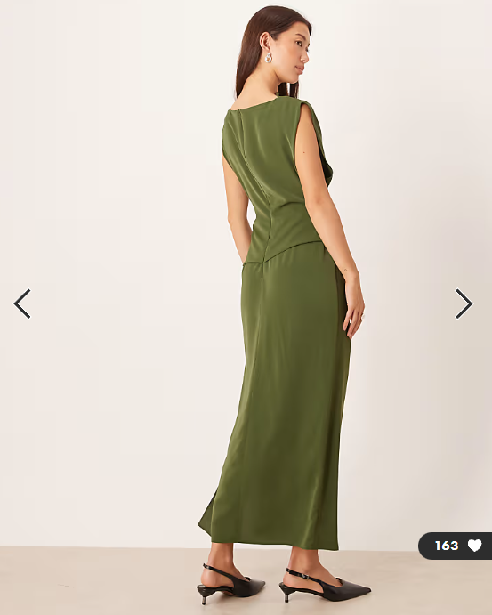 ASOS DESIGN high neck drapey pleated midi dress in olive