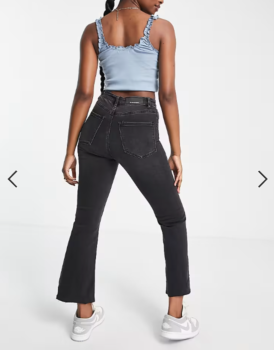 Stradivarius crop flare jean in black