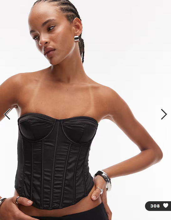 Asos - Satin cupped corset top with boning in black