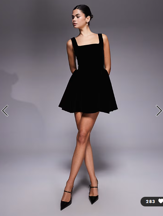 Wanderdoll Lucky velvet square neck hip detail mini dress in black