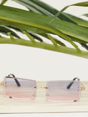 Blue With Pink Faded Lens Square Frameless Sunglasses