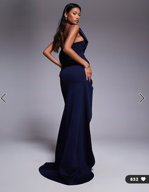 ASOS DESIGN Premium red carpet maxi dress with high hip detailing in navy