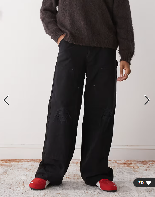 Weekday oversized canvas workwear trousers in washed black
