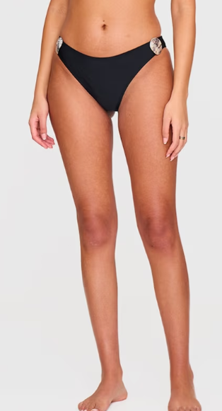 Black Shell Trim Tanga Bikini Bottoms