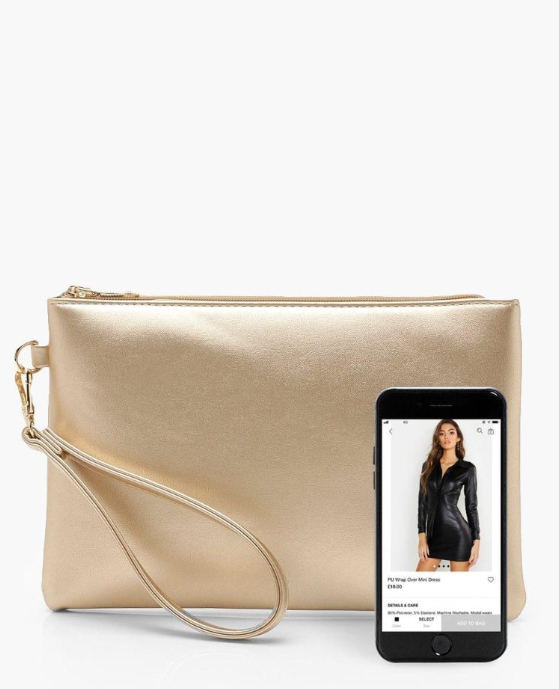 Boohoo Metallic Smooth Pu Zip Top Clutch Bag - gold