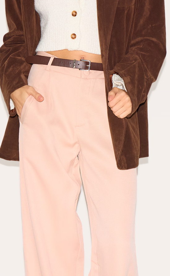 Stone Woven Pleat Detail Wide Leg Trousers
