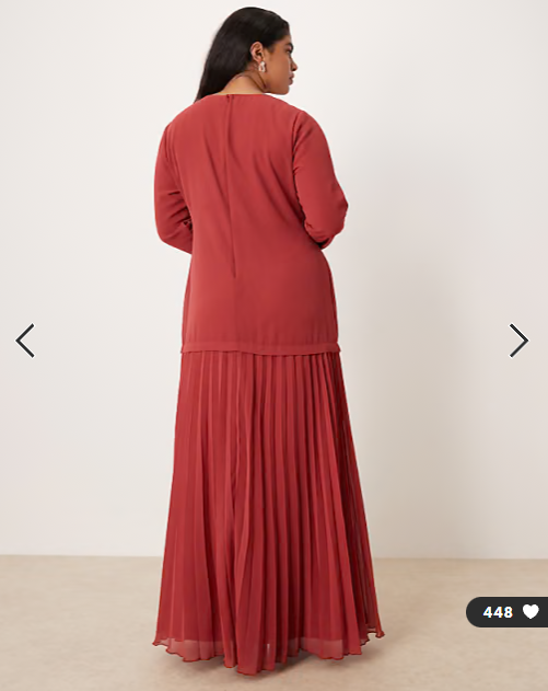 ASOS DESIGN Curve long sleeved pleated skirt maxi dress in deep red