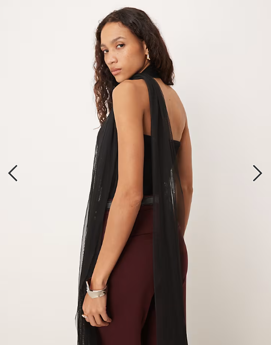 Lace & Beads scarf neck tulle corset bodysuit in black
