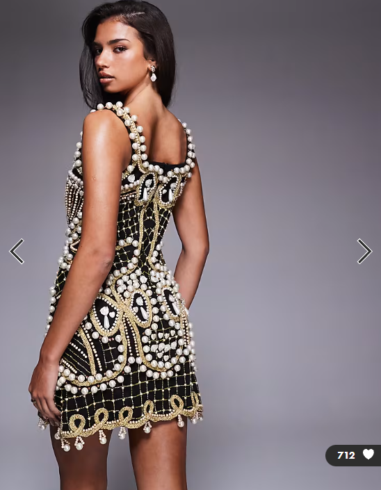 Asos Luxe - embellished square neck mini dress in black