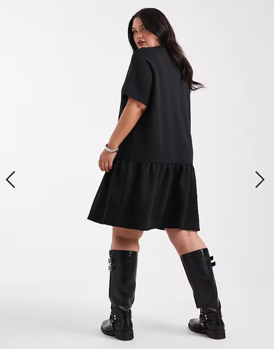 Noisy May Curve drop hem scuba-style fabric mini dress in black