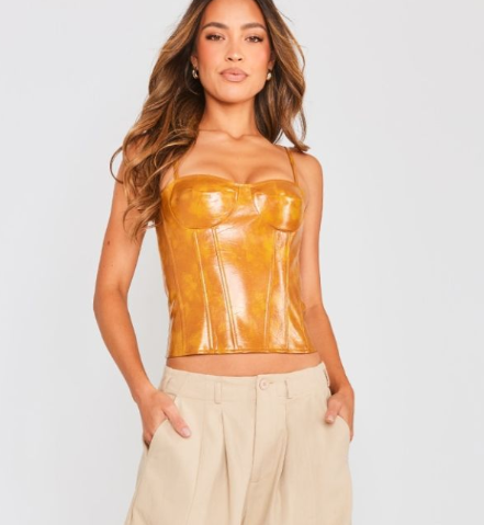 Plt - Stone Washed Faux Lather Structured Corset