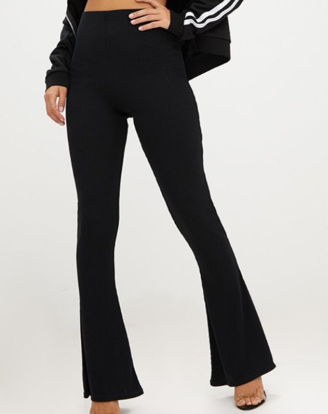 Plt - Black Ribbed Flared Trousers