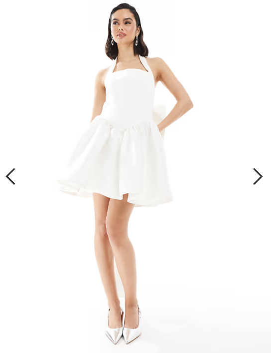 Six Stories Bridal halter neck bow back mini dress in ivory