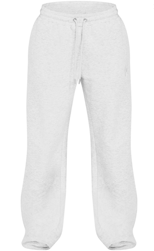 Grey Marl Embroidered Graphic Wide Leg Joggers