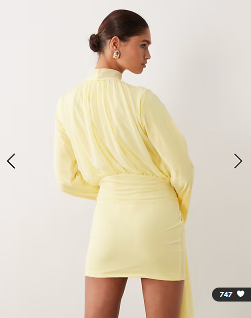 ASOS DESIGN stretch chiffon high neck blouson mini dress in lemon