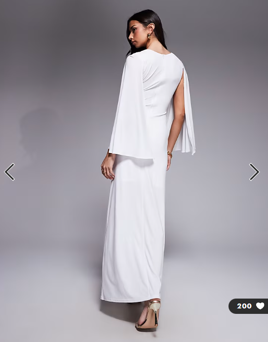 TFNC slinky cape sleeve ruched side maxi dress in ivory