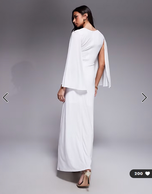 TFNC slinky cape sleeve ruched side maxi dress in ivory