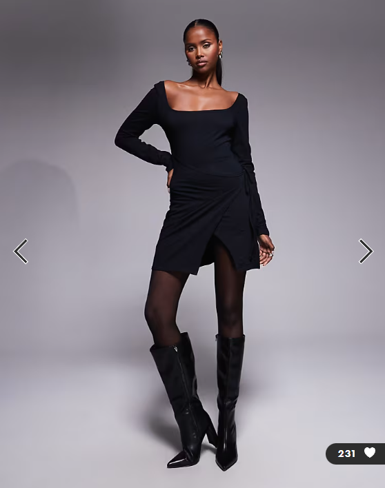 Asos - Fashionkilla exclusive cotton rich square neck long sleeve tie wrap waist mini dress in black