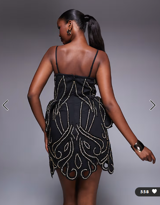 ASOS LUXE embellished mini dress with sculpted detail and cutwork in black and gold
