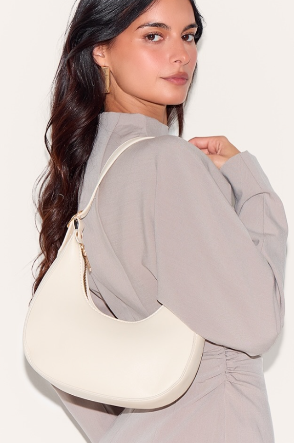CREAM CURVED PU SHOULDER BAG