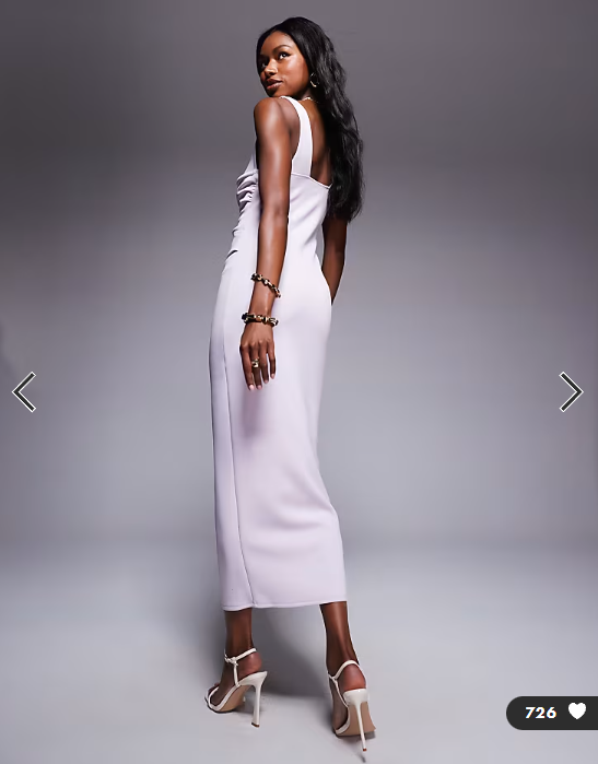 ASOS DESIGN curved neckline midi dress with split in lilac in scuba-style fabric