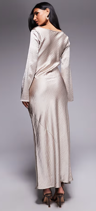 Asos - TFNC flared long sleeve maxi dress in soft gold