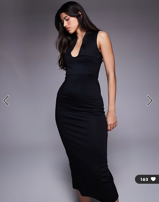 ASOS DESIGN v-neck column workwear midi in black