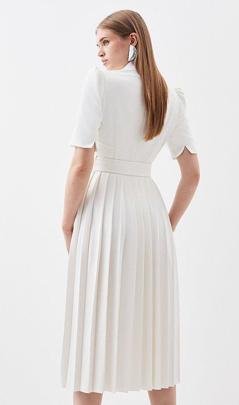 Tailored Structured Crepe Forever Pleat Midi Dress