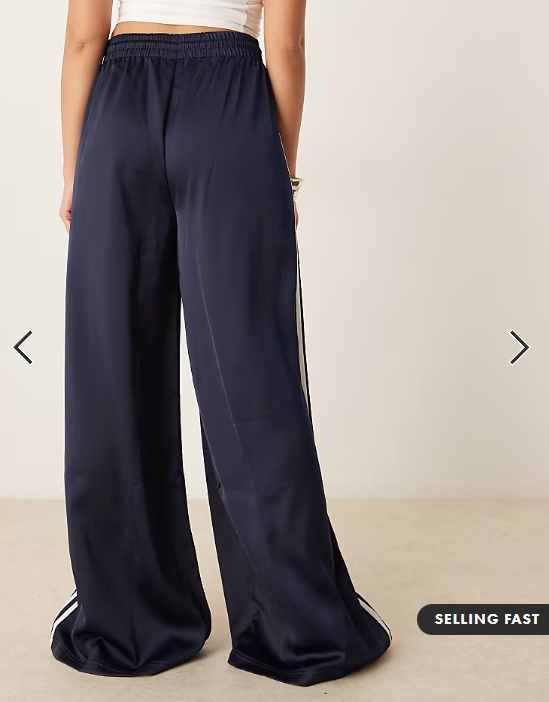 adidas Originals wide leg satin joggers in navy