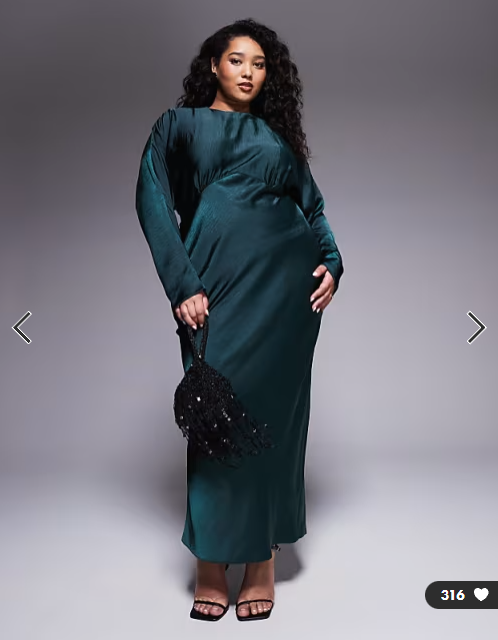 ASOS DESIGN Curve satin batwing maxi dress in forest green