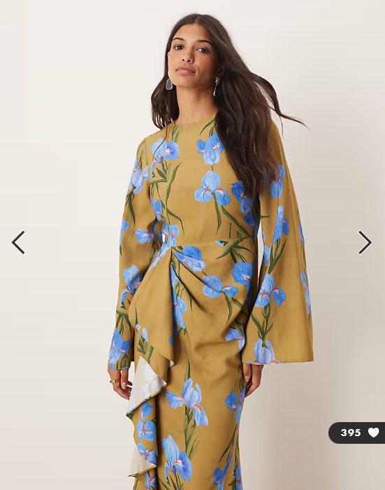 ASOS DESIGN long sleeve maxi dress with ruffle skirt in oversized green floral print