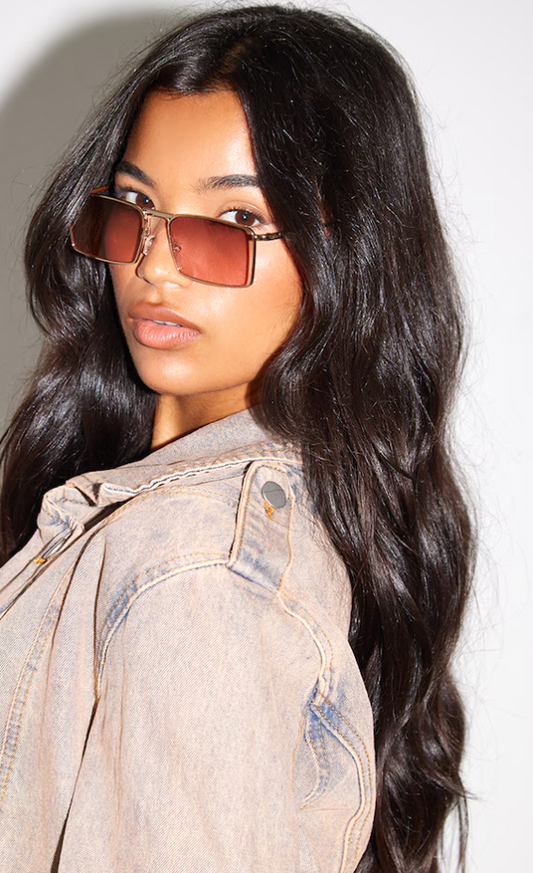 Pink Ombre Lens Slim Rectangular Aviator Sunglasses