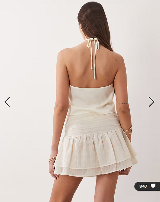 The Frolic exclusive textured shirred waist tiered ruffle mini skirt in cream
