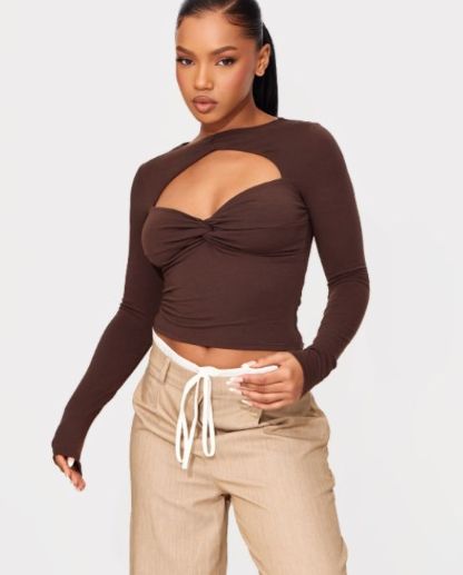 Plt - Chesnut Contour Jersey Cut Out Detail Long Sleeve Top