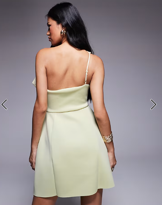 ASOS DESIGN slouch neckline cinched waist mini dress in green in scuba-style fabric