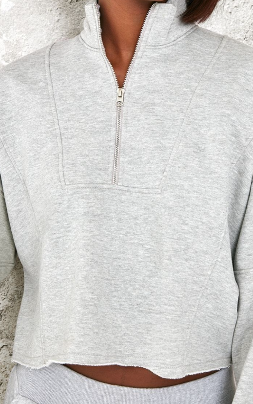 Tall Grey Marl Half Zip Crop Sweatshirt