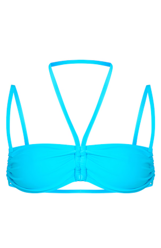 Aqua Blue Ruched Halter Neck Bikini Top