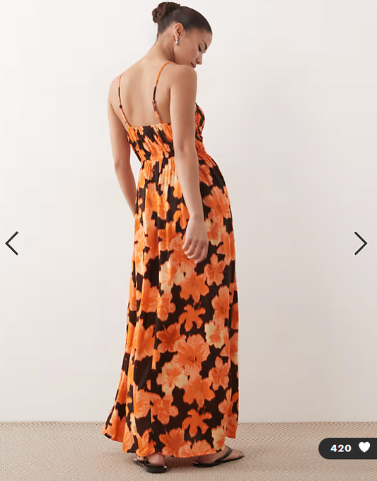 Miss Selfridge petite spun strappy maxi dress in hibiscus
