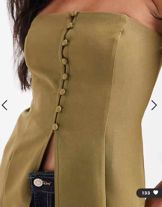 ASOS DESIGN button front bandeau top in olive