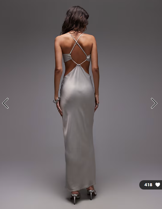 ASOS DESIGN satin cut out maxi dress in grey