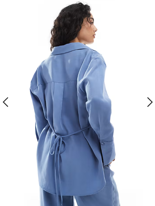 ASOS DESIGN lyocell wrap tie detail shirt in blue - part of a set
