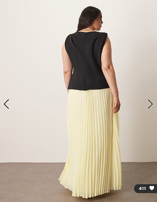 Asos - ARRANGE Curve twist shoulder pleat skirt hybrid maxi dress in contrast black and buttermilk