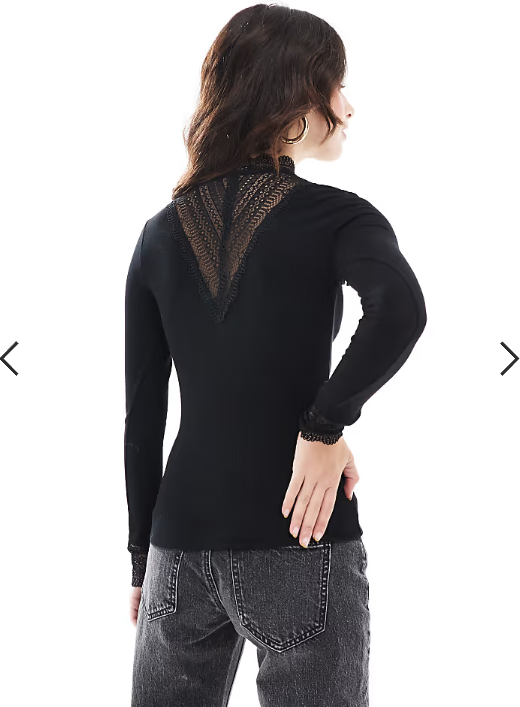 Asos - ONLY long sleeve lace insert top in black