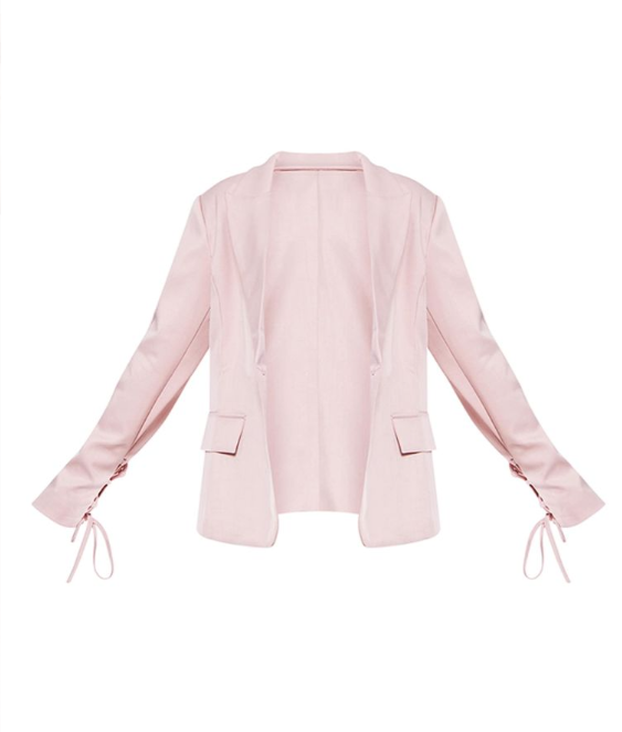 Pastel Pink Lace Up Sleeve Blazer
