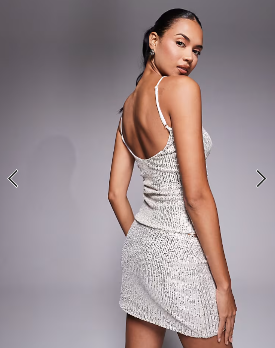 Fashionkilla exclusive sequin scoop neck cami top co-ord in silver