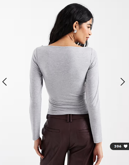 ASOS DESIGN slash neck top with centre front seam detail in light grey marl