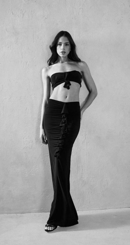 Soft Touch Double Layer Bandeau Frill Maxi Skirt & Top Co-ord SET