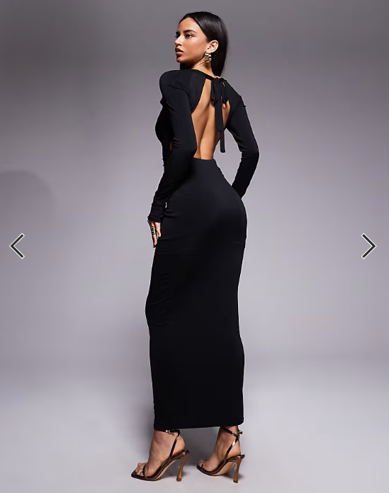 TFNC long sleeve shoulder cut out open back maxi dress in black