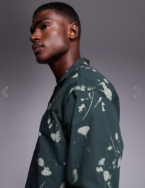 ASOS DESIGN oversized revere shirt with floral digital print in dark green